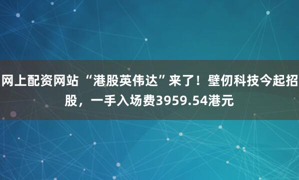 网上配资网站 “港股英伟达”来了！壁仞科技今起招股，一手入场费3959.54港元