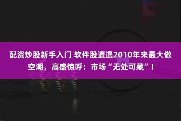 配资炒股新手入门 软件股遭遇2010年来最大做空潮，高盛惊呼：市场“无处可藏”！